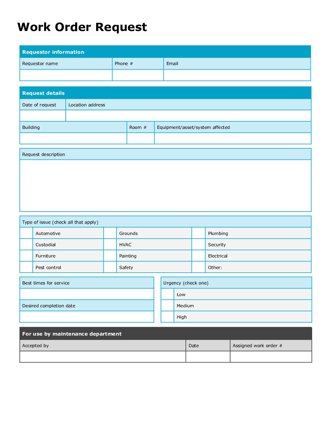 work order request template